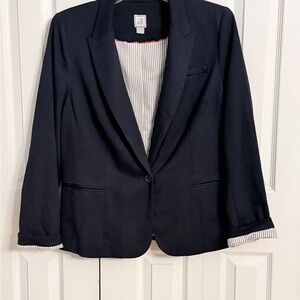 JCPenney Elegant Plus Navy Suit Jacket w/ striped cuffs and lining. Sz 1x EUC DE